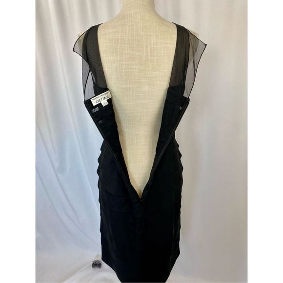 Chetta B Sherrie Bloom Peter Noviello 100% Silk Black Designer Tiered Dress Wome - Picture 13 of 16